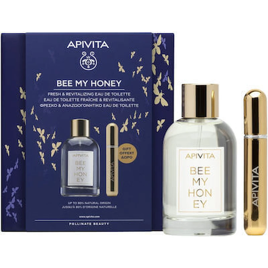 APIVITA Promo Bee My Honey Eau De Toilette, 100ml & Geschenk Nachfüllbares Parfüm Spray, 8ml