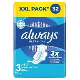 ALWAYS Ultra Day Super Extra Size 3 Wings Compresas Sobredimensionadas Con Alas Para Confort Y Protección Todo El Día 32 Piezas