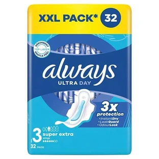 ALWAYS Ultra Day Super Extra Size 3 Wings Pads Coussinets surdimensionnés avec ailettes pour le confort et la protection tout au long de la journée 32 pièces