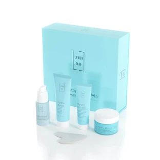 LAVISH CARE Hydro Boost Hydraterend Gezichtsmasker 75ml - Scrub Blonde Gezichtsscrub met Hyaluron 50ml - Hydraterende Gelcrème met Lichte Textuur 50ml - Hydraterend Gezichtsserum 30ml - GRATIS Gua Sha