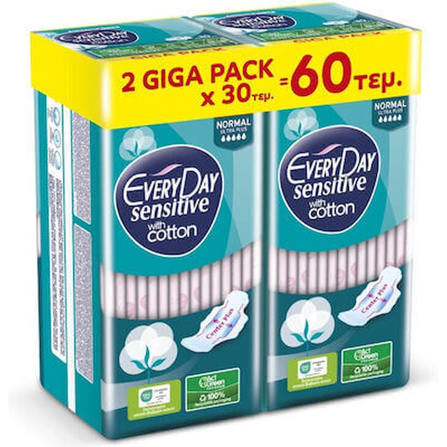 EVERYDAY Sanitary Napkins Sensitive Cotton Normal Ultra Plus Giga Pack 60 Pieces 2x30