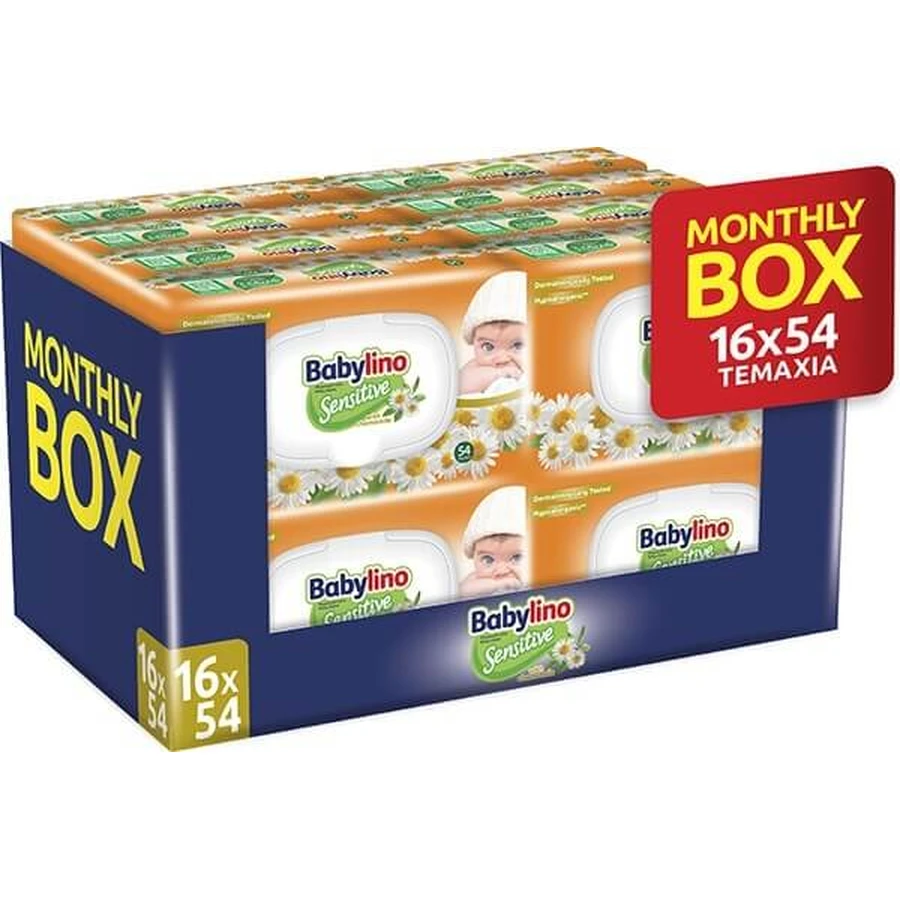 BABYLINO Toallitas Sensibles con Camomila (16 Paquetes de 54 Piezas) 864 Piezas