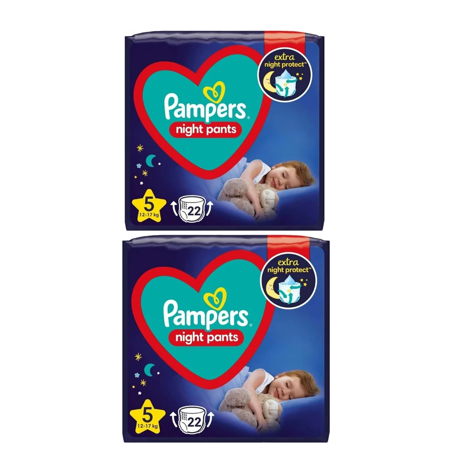 PAMPERS Nachtbroekjes Baby Nachtbroekjes Nr.5 44 Stuks (2 Verpakkingen van 22 Stuks)