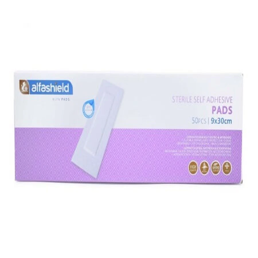 Tampone autoadesivo ALFASHIELD, Tampone autoadesivo sterile non adesivo ipoallergenico 9cmx30cm 50 pezzi