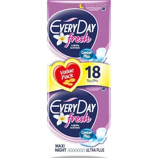 EVERYDAY Fresh Maxi Night Ultra Plus Night Wings for Increased Flow 7 Drops 18 Pieces