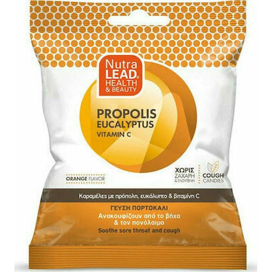PHARMALEAD Snoepjes Met Propolis, Eucalyptus & Vitamine C Voor Verlichting Van Geïrriteerde Keel & Hoest Sinaasappelsmaak 40gr