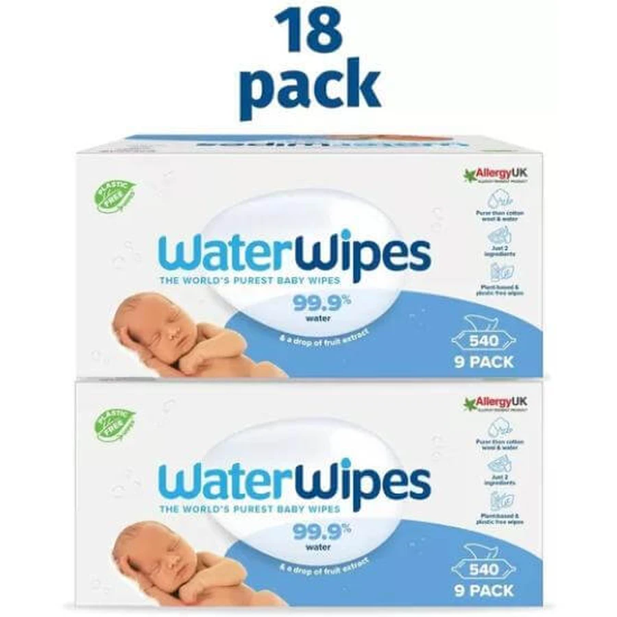 WATERWIPES Lingettes écologiques avec 99,9% d'eau, 60x18=1080 pièces