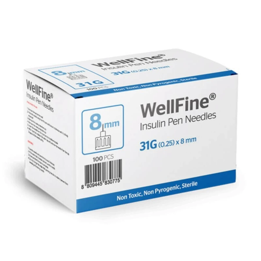 WELLIFINE Agujas de insulina 31 Gauge x 8mm x100