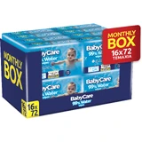 BABYCARE Baby Wipes 99% Water (16 Packs of 72 pieces) 1152 Pieces