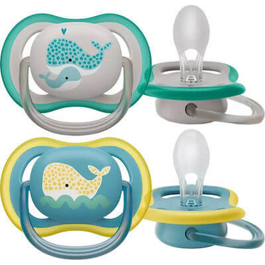 AVENT Silicone Ultra Air Scutece ortodontice pentru 18+ luni 2 bucăți Grey/Blue Whale