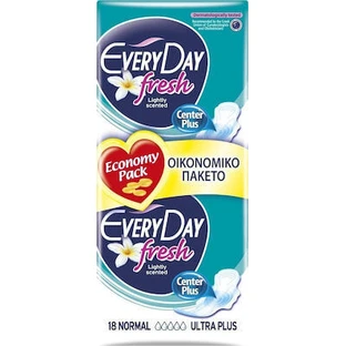 EVERYDAY Sensitive Fresh Normal Ultra Plus Center Plus Economy Pack Alas de longitud normal para flujo normal 5 gotas 18 unidades