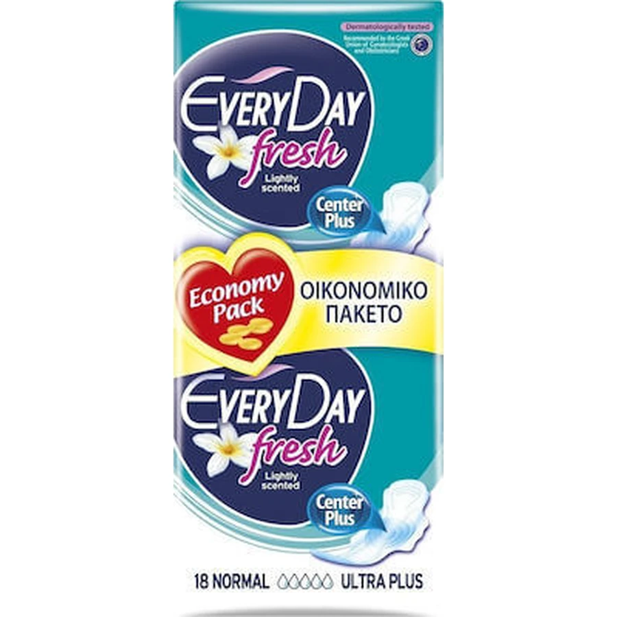 EVERYDAY Sensitive Fresh Normal Ultra Plus Center Plus Economy Pack Alas de longitud normal para flujo normal 5 gotas 18 unidades