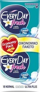 EVERYDAY Sensitive Fresh Normal Ultra Plus Center Plus Economy Pack Alas de longitud normal para flujo normal 5 gotas 18 unidades