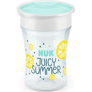 NUK Fruits Magic Cup Lerntasse mit umlaufendem Rand & Deckel mit Traubenfrucht-Deckel, für 8+ Monate 230ml 10.255.593 - Gelb