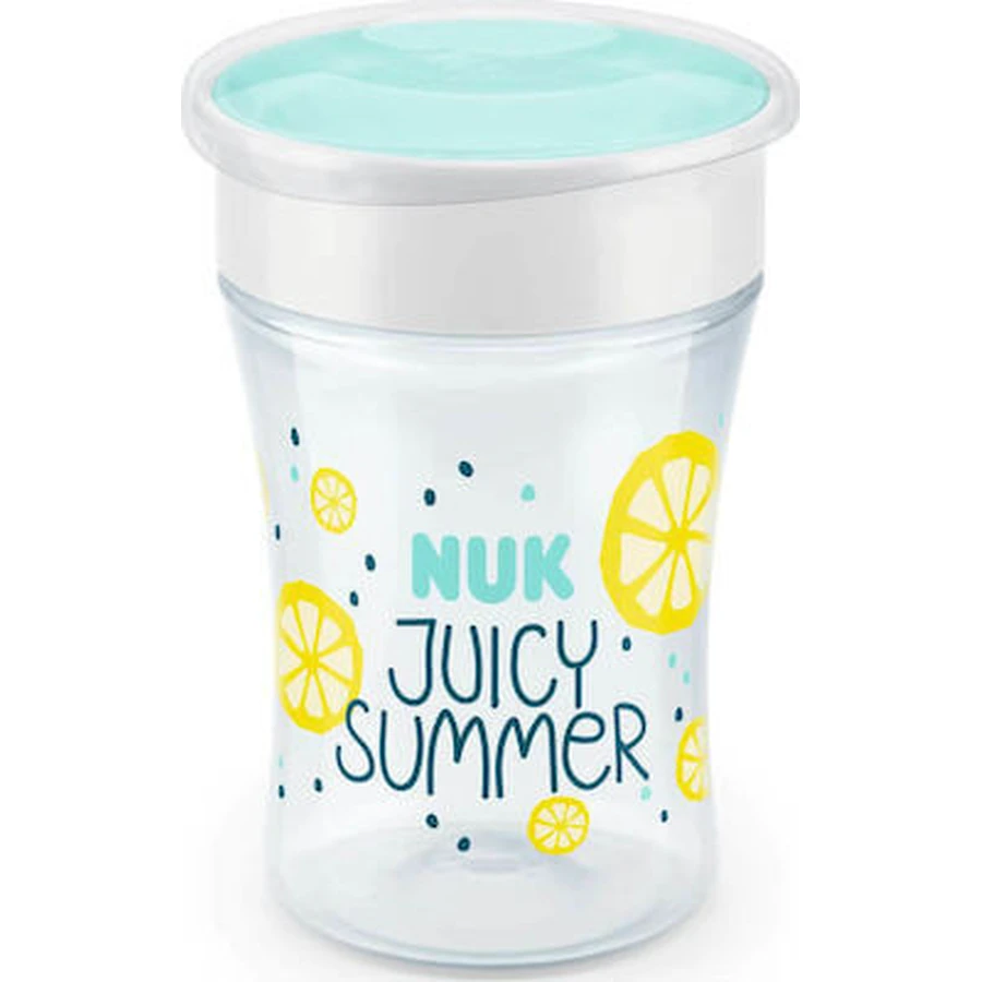 NUK Fruits Magic Cup Lerntasse mit umlaufendem Rand & Deckel mit Traubenfrucht-Deckel, für 8+ Monate 230ml 10.255.593 - Gelb