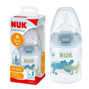 Biberon en silicone NUK First Choice Plastic 0-6m 150ml avec contrôle de la température et indicateur de contrôle de la température - Bleu