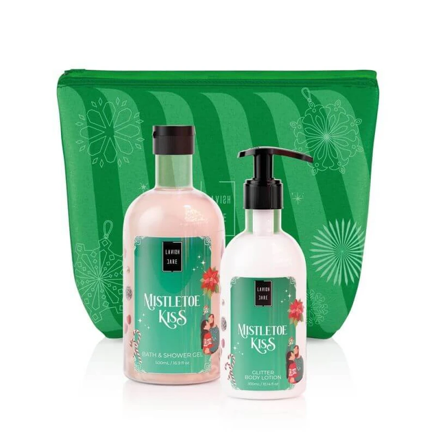 LAVISH CARE Mistletoe Kiss Christmas Set Bath & Shower Gel 500ml & Glitter Body Lotion 300ml