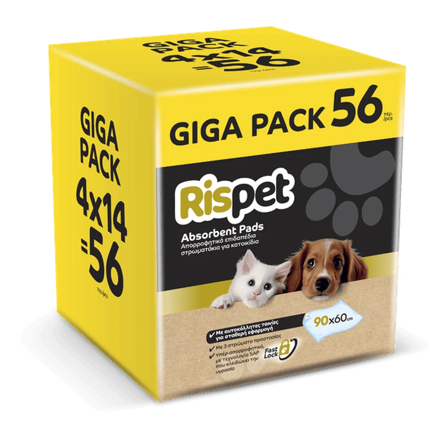RISPET Colchones Absorbentes De Suelo Para Mascotas 60x90 14x4=56 Piezas Caja