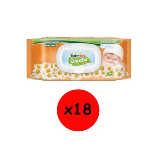 BABYLINO Sensitive Hypoallergenic Toallitas Hipoalergénicas sin Alcohol ni Parabenos con Camomila 972 Piezas (18 Paquetes de 54 Piezas) Caja