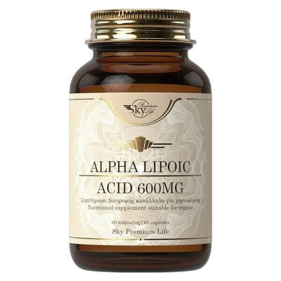 SKY PREMIUM LIFE Alpha Lipoic Acid 600mg, Dietary Supplement with Alpha Lipoic Acid for Antioxidant Action 60 Capsules