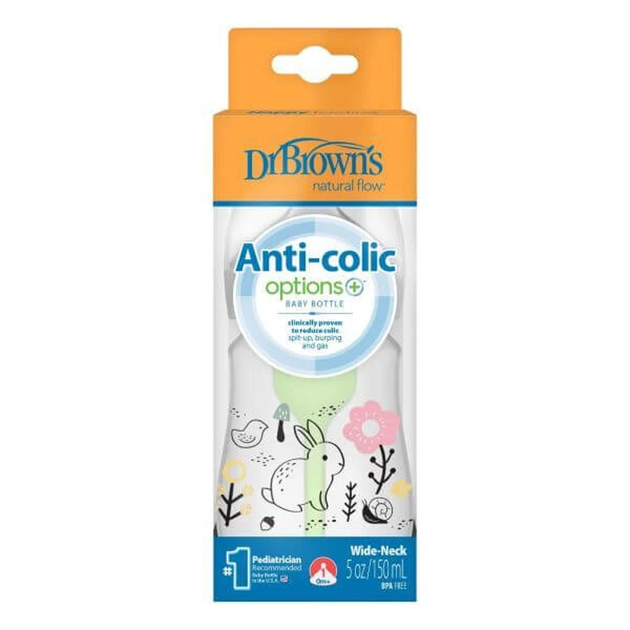 DR BROWN'S Kunststoff Hase Flasche Optionen + mit weitem Hals gegen Kolik 150ml WB 51009