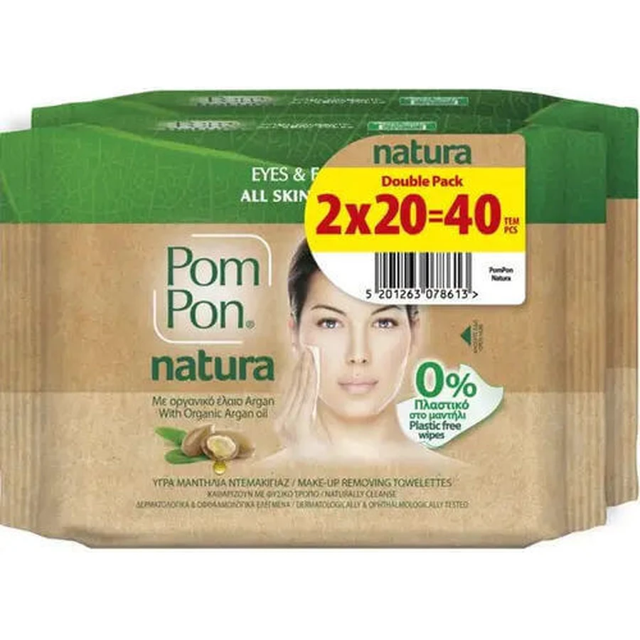 POM PON Natura Gezicht & Ogen Vloeibare Make-up Remover 2x20 Stuks