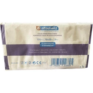 ALFASHIELD Gasa no estéril 8ply 13 hilos 20x10cm 100 Piezas