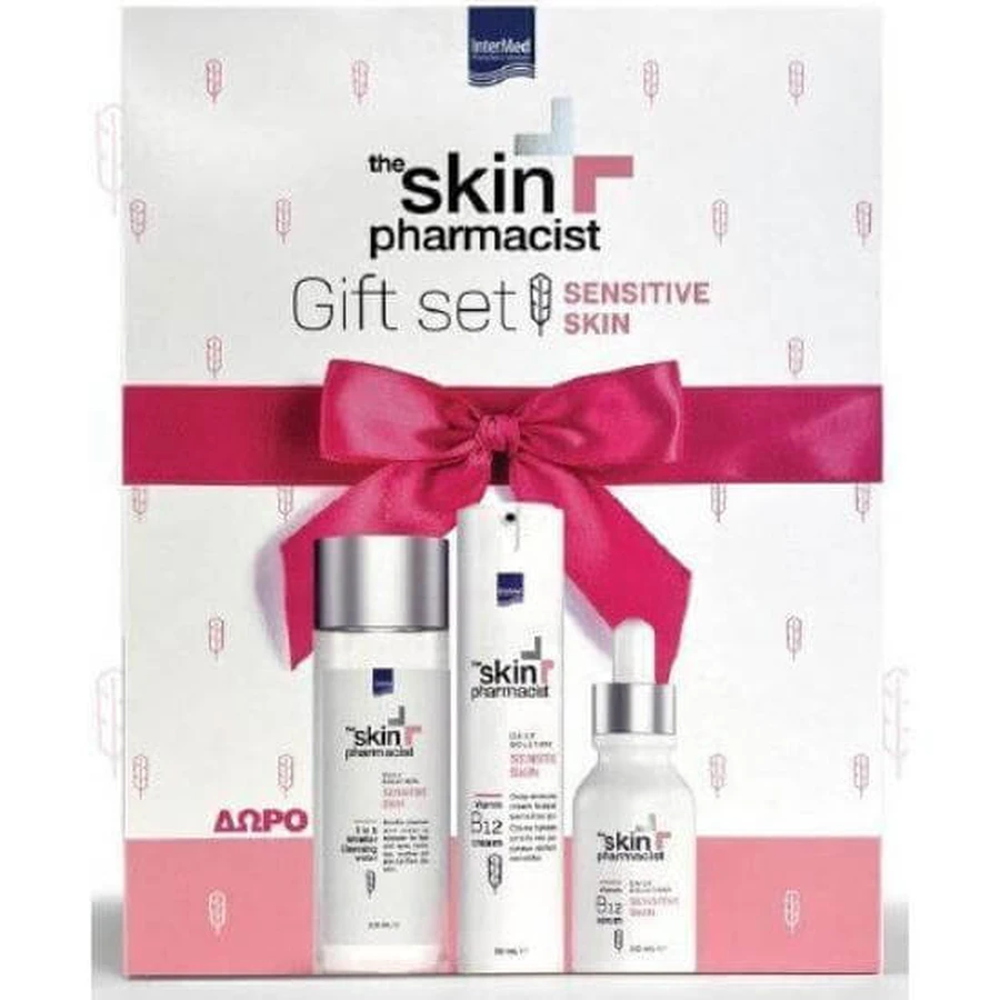 SKIN PHARMACIST Paket für empfindliche Haut mit 5 in 1 Reinigungswasser Micellar 100ml, Gesichtsserum B12, 30ml & feuchtigkeitsspendende Gesichtscreme B12, 50ml