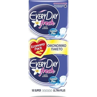EVERYDAY Fresh Super Ultra Plus Value Pack Long Length Thin Sanitary Napkins with Protection Wings for Medium Flow 18 Pieces