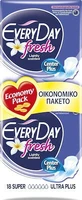 EVERYDAY Fresh Super Ultra Plus Value Pack Toallas Sanitarias Largas y Finas con Alas de Protección para Flujo Medio 18 Piezas