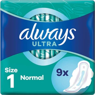 ALWAYS Ultra Normal Night Wings Pads für normalen Durchfluss 4 Tropfen Größe 1, 9 Stück