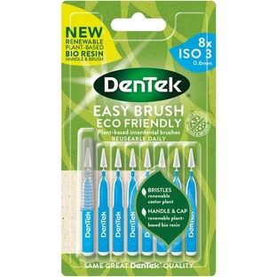 DENTEK Easy Brush Eco Friendly Mid-Tooth Brushes ISO 3 0.6mm Blue 8 Pieces