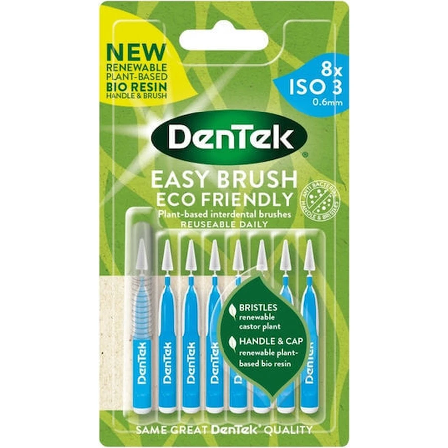 DENTEK Easy Brush Eco Friendly Mid-Tooth Brushes ISO 3 0.6mm Blue 8 Pieces