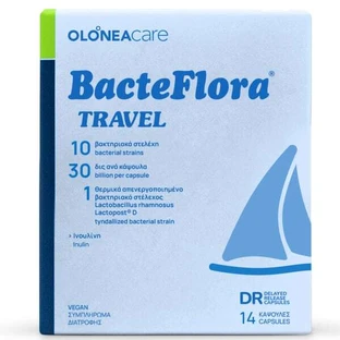 BACTEFLORA Travel Para la Diarrea del Viajero Con Probióticos, Prebióticos y Metabióticos 14 Cápsulas