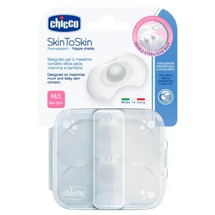 CHICCO Skin To Skin Nipple Shields Silicone Breast Discs Medium/Large x2 Pieces
