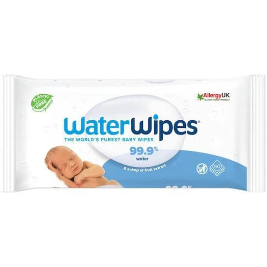 WATERWIPES Baby Wipes With 99.9% Water, Without Alcohol & Parabens 60 Pieces