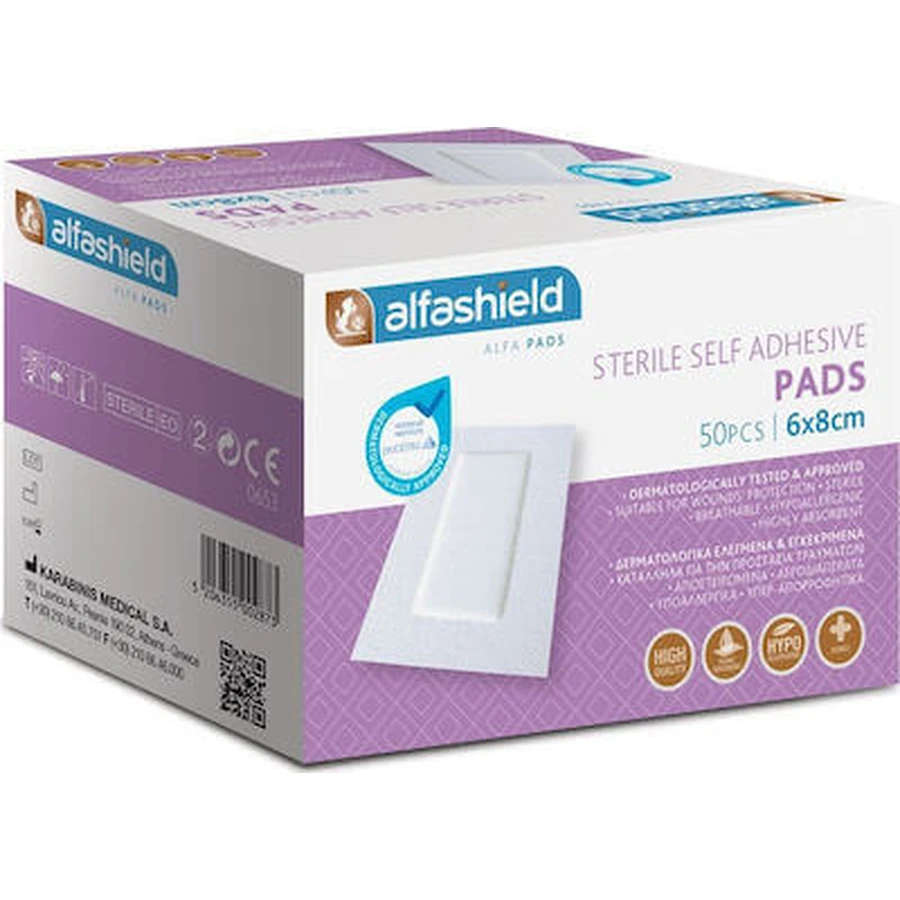 ALFASHIELD Self Adhesive Pad Sterile Non Adhesive Hypoallergenic Self Adhesive Pad 6cmx8cm x50 Pieces