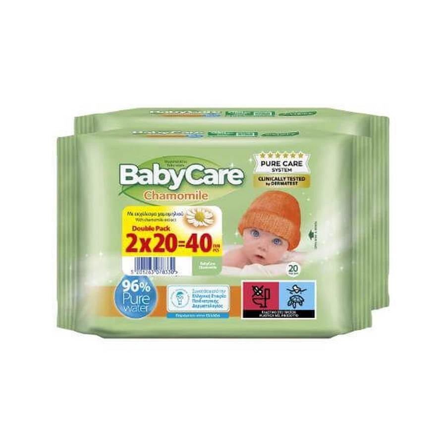 BABYCARE Lingettes bébé Camomille Mini Double Pack 20x2=40 pièces
