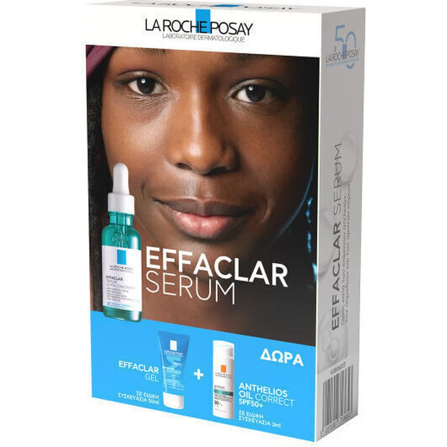 LA ROCHE POSAY Effaclar Serum Promo Serum tegen hardnekkige vlekken & Gratis Reinigingsgel 50ml & Zonnebrandcrème voor de vette huid 3ml
