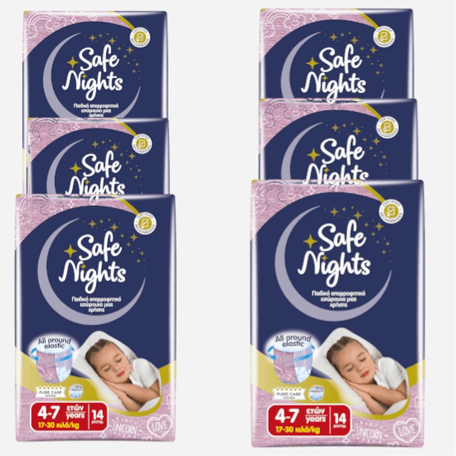 BABYLINO Broekjes Safe Nights Meisje Voor 4-7 Jaar 17-30kg (6 Verpakkingen van 14 Stuks) 84 Stuks