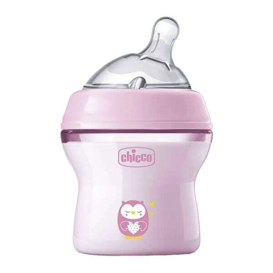 CHICCO Natural Feeling Plastic Bottle with Silicone Nipple for 0+ Months 150ml Pink [81311-10]