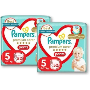 PAMPERS Premium Care Pants Diaper-Braces Size 5 12kg-17kg ( 2 Packs de 52 Pièces) 104 Pièces