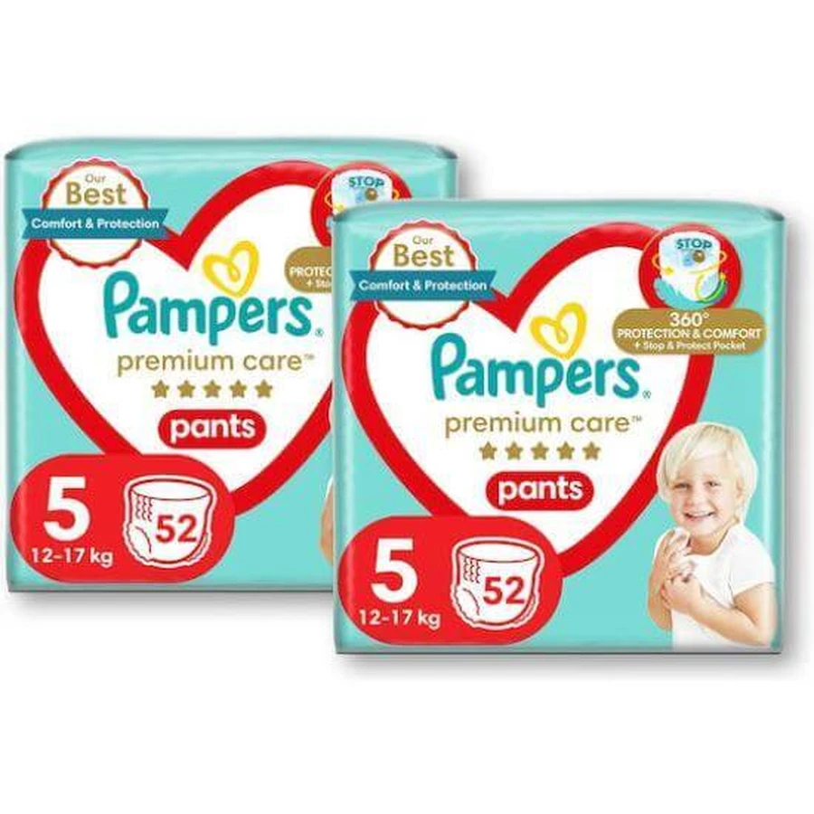 PAMPERS Premium Care Pants Diaper-Braces Size 5 12kg-17kg ( 2 Packs de 52 Pièces) 104 Pièces