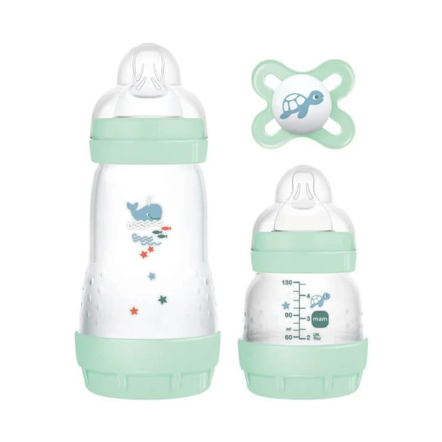 MAM Starter Set Easy Start Anti-Colic para 0+ Meses Biberón de Plástico con Tetina de Silicona 260ml & 130ml & Chupete Start