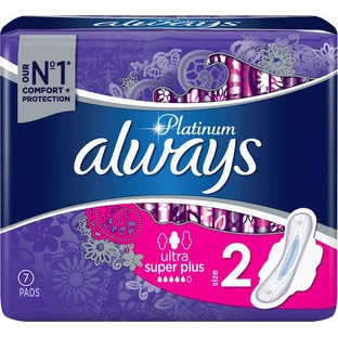 ALWAYS Compresas Platinum Ultra Super Alas para Flujo Medio 5 Gotas Talla 2, 7 unidades