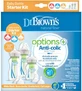 DR BROWN'S Set de 3 Biberones de Plástico Opciones+ Anticólicos con Tetina de Silicona Para 0+ Meses 2x270ml & 1x150ml WB 03606