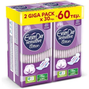 EVERYDAY Sensitive Cotton Maxi Night Ultra Plus Giga Pack 60 pièces 2x30