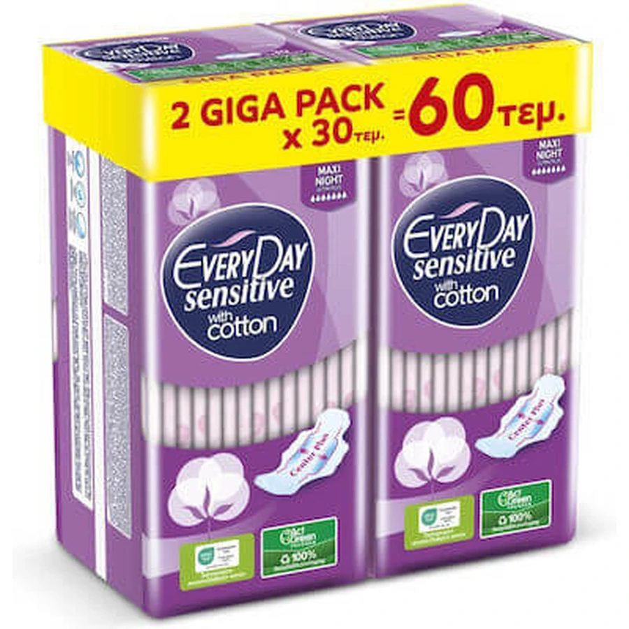 EVERYDAY Sensitive Cotton Maxi Night Ultra Plus Giga Pack 60 pièces 2x30
