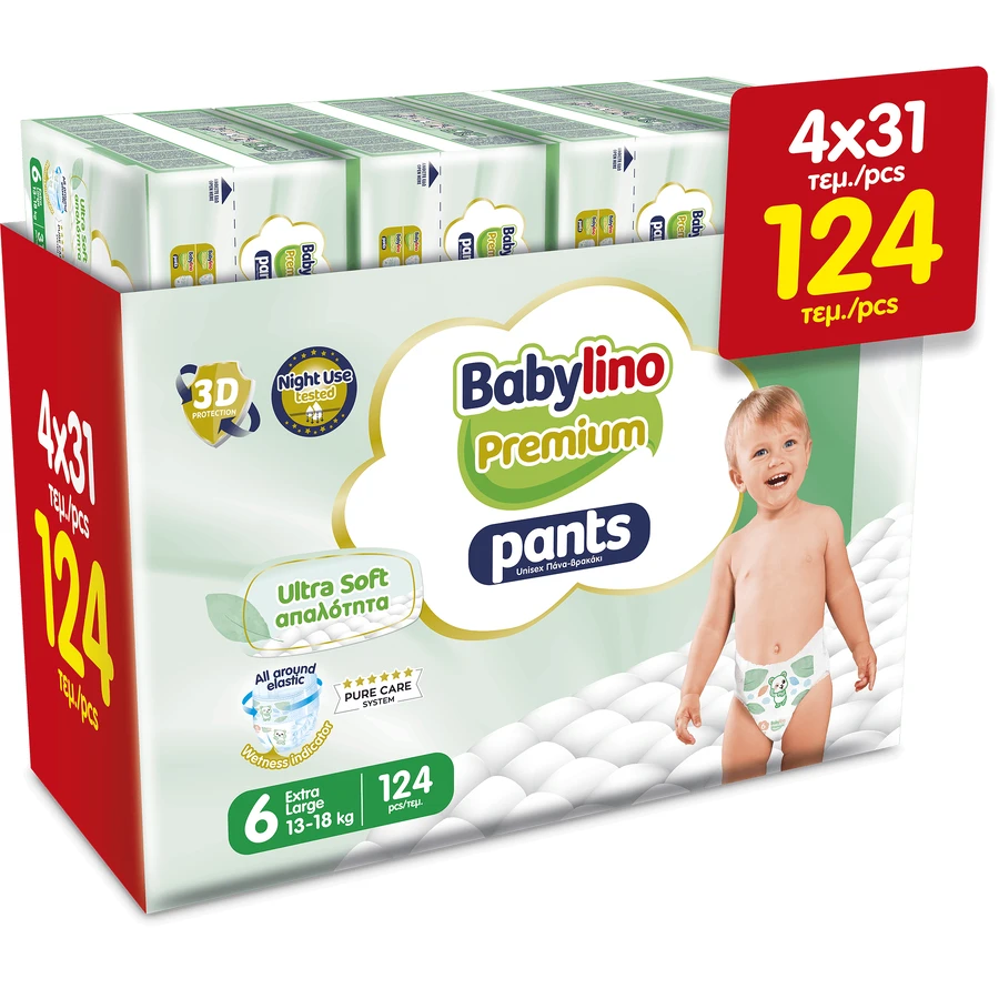 BABYLINO Pants Premium Windelhosen Soft No6 13-18KG (4x31) 124 Stück (Box)