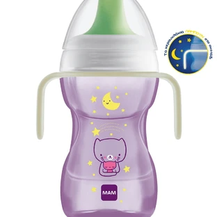 MAM Fun To Drink Cup Night Plastic Glow-in-the-Dark Educational Cup 270ml 8m+ In Various Colours - Purple